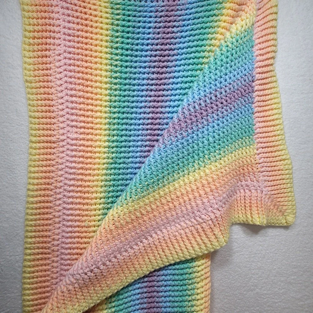 Handmade Crochet Blanket Heavy Chunky Pastel Rainbow Gradient Soft Cozy 50x71